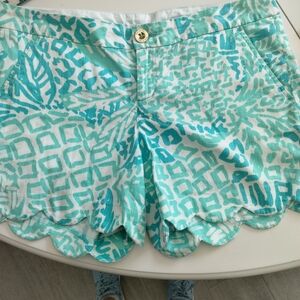 Lilly Pulitzer Aqua and White High Waist Shorts